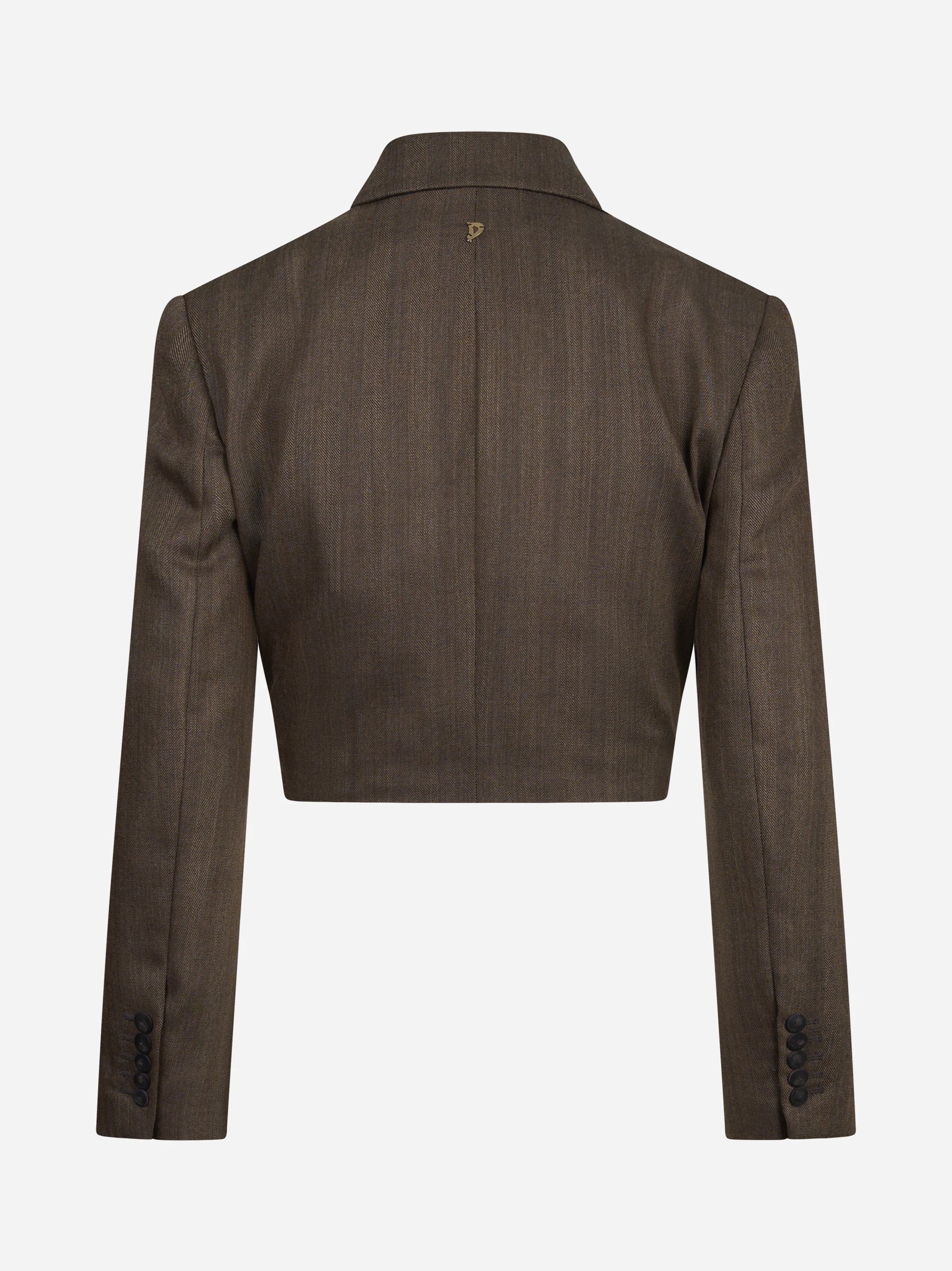 Blazer cropped oversized in lana vergine marrone - vista posteriore