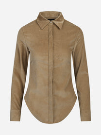 Camicia super slim-fit in velluto a coste beige - vista frontale