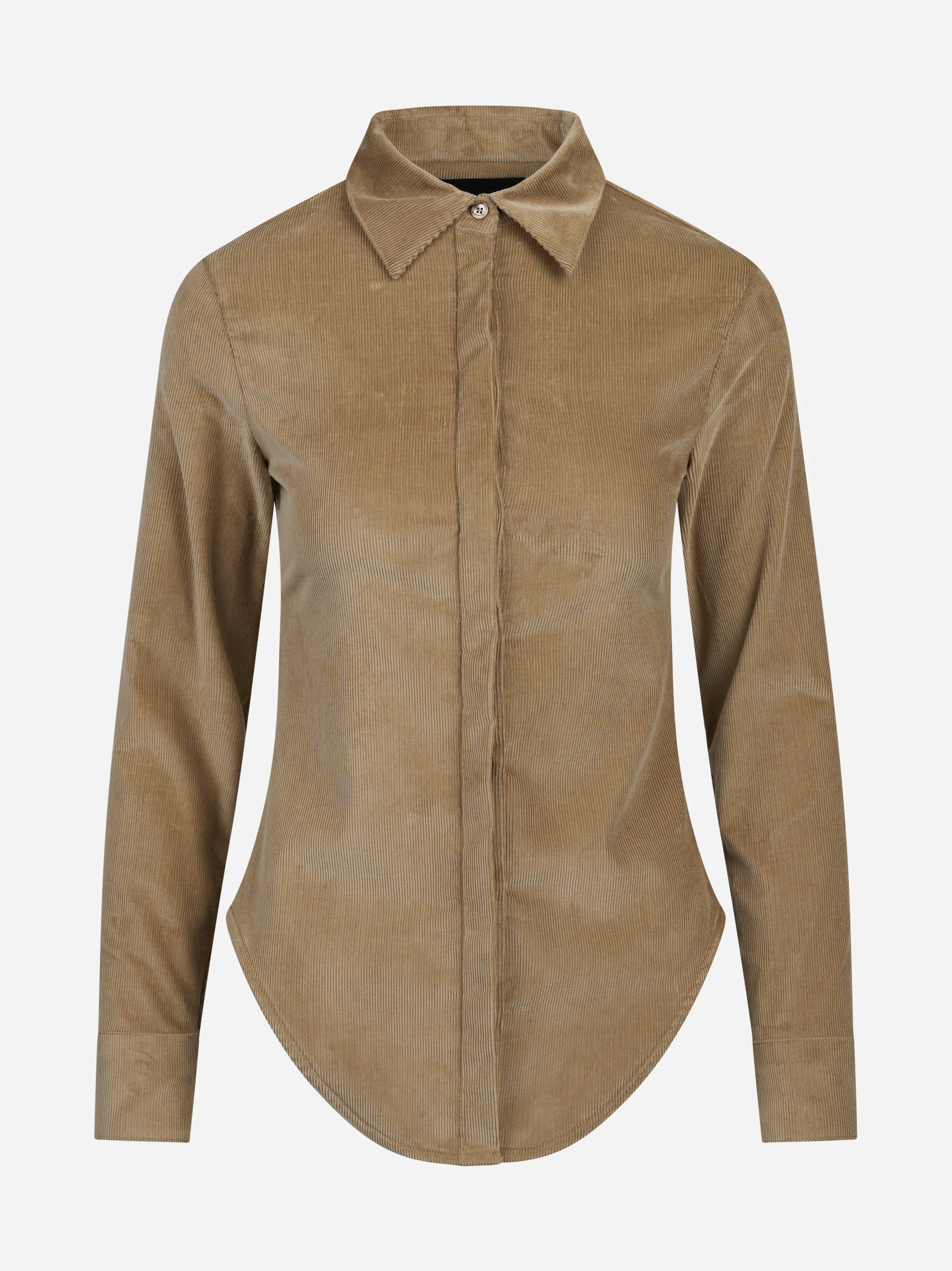 Camicia super slim-fit in velluto a coste beige - vista frontale