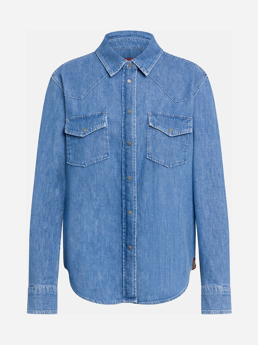 Camicia in denim con tasche blu - vista frontale