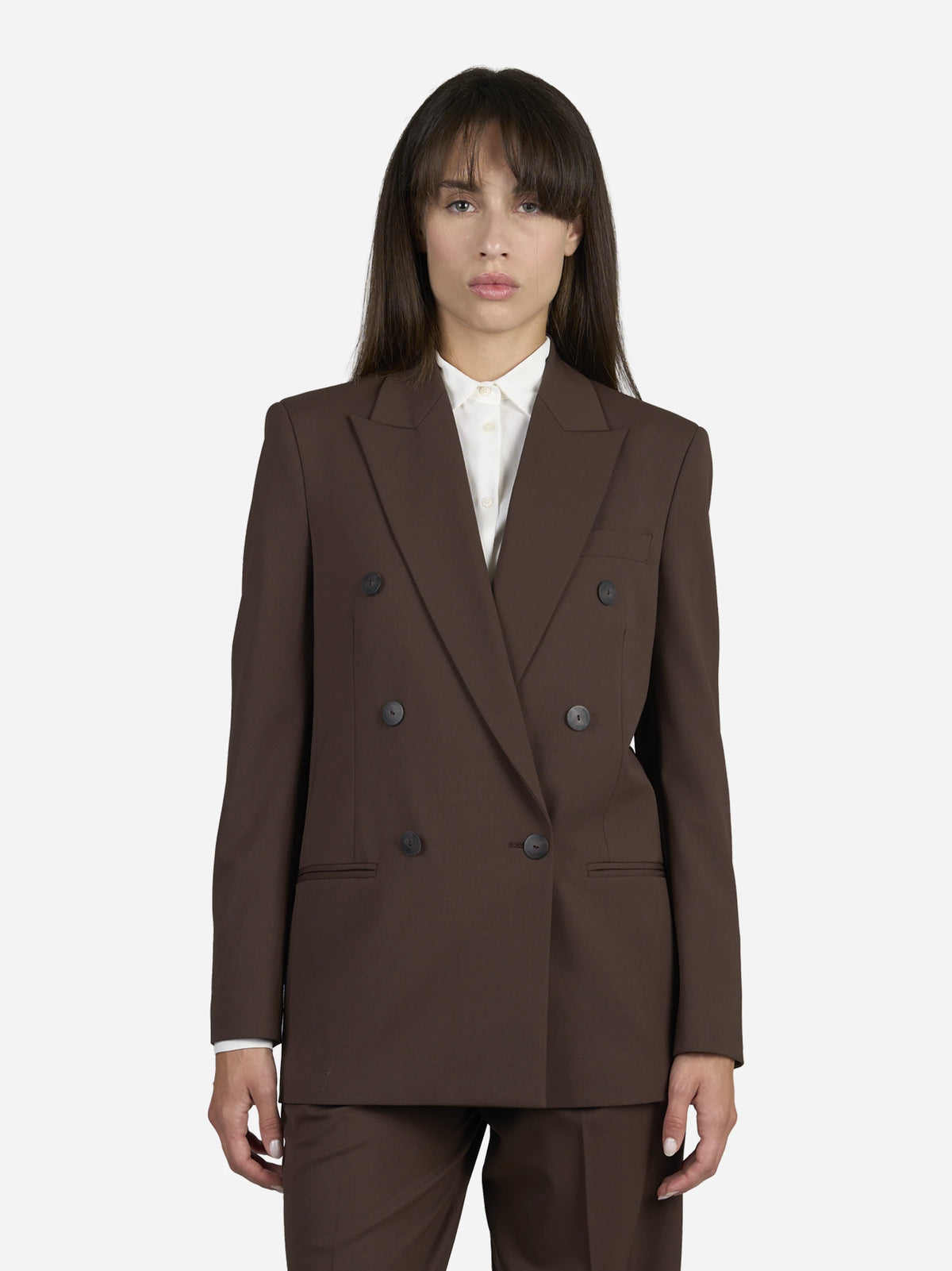 Blazer doppiopetto regular in gabardine di lana - indossato, vista frontale