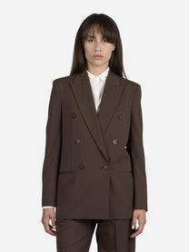 Blazer doppiopetto regular in gabardine di lana - indossato, vista frontale