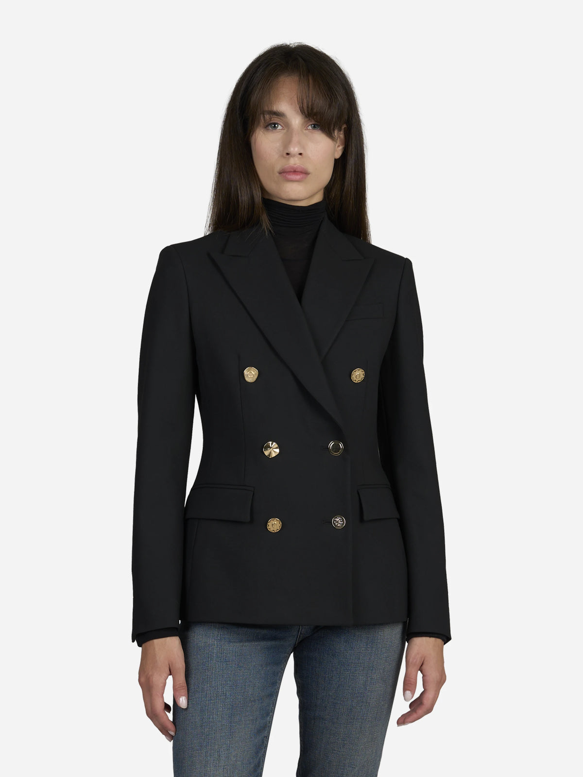 Blazer doppiopetto slim fit in tela bistretch - indossato, vista frontale