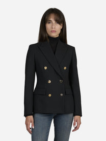 Blazer doppiopetto slim fit in tela bistretch - indossato, vista frontale