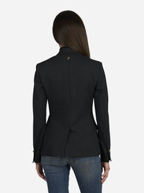 Blazer doppiopetto slim fit in tela bistretch - indossato, vista posteriore