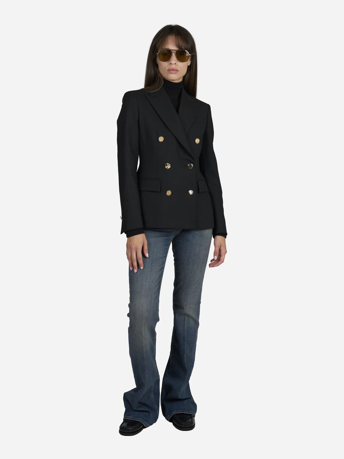 Blazer doppiopetto slim fit in tela bistretch - indossato, look completo