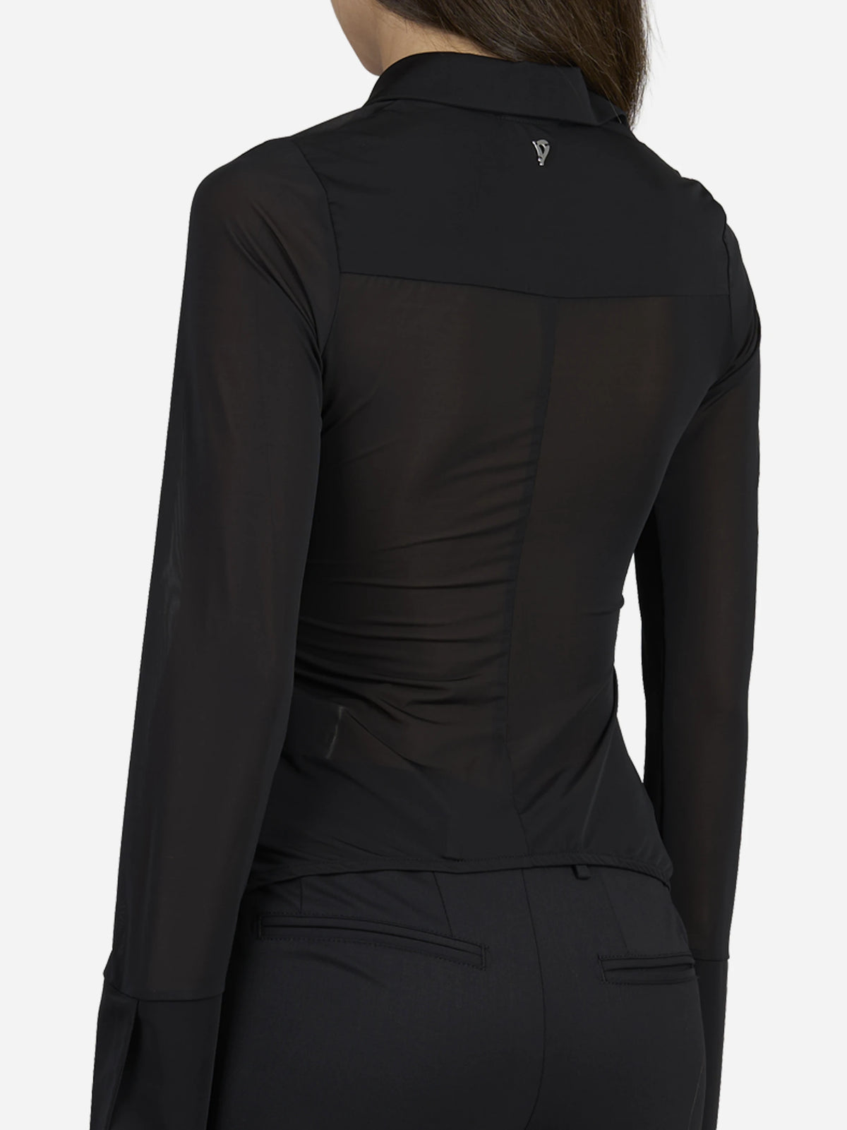 Camicia slim fit in crêpe tulle - indossato, vista alternativa