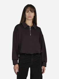 Felpa regular-fit in scuba marrone - indossato, vista frontale