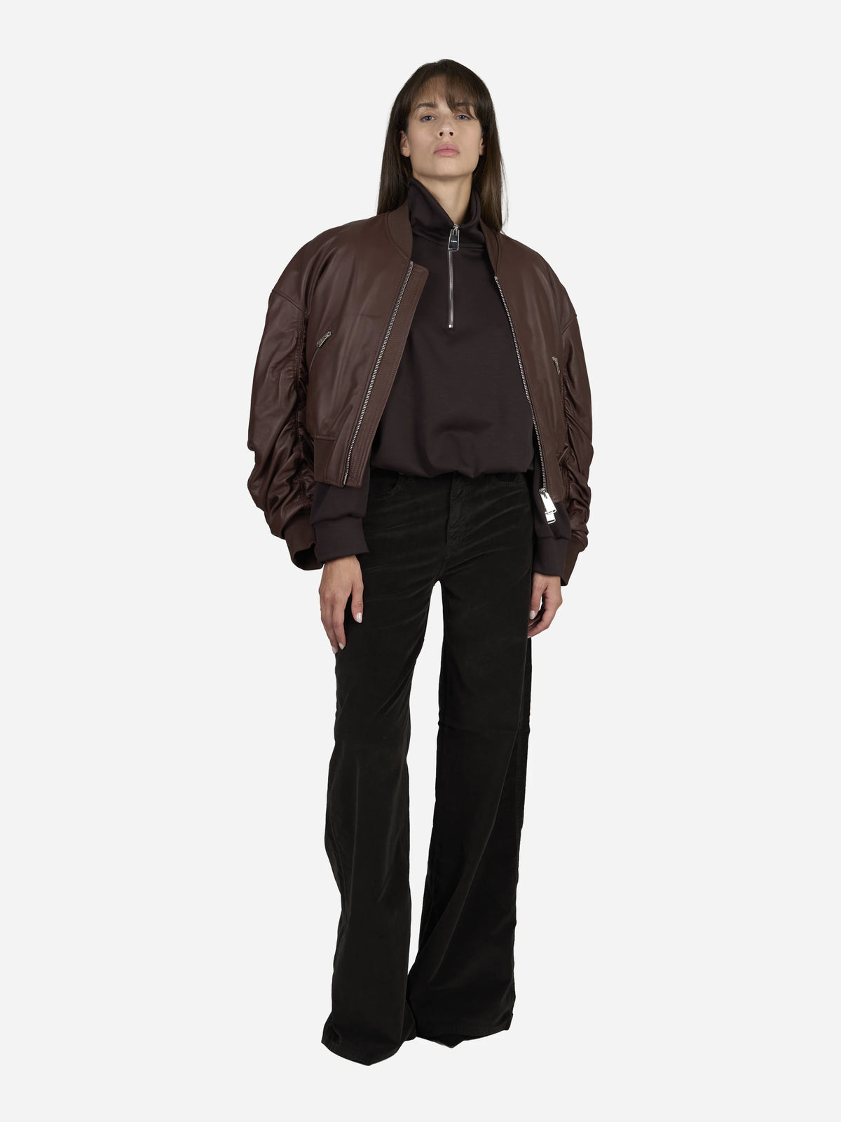 Felpa regular-fit in scuba marrone - indossato, look completo