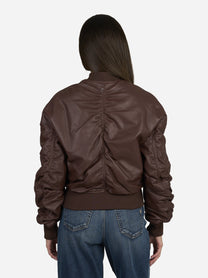 Bomber oversize in pelle di agnello - indossato, vista posteriore