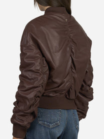 Bomber oversize in pelle di agnello - indossato, vista alternativa