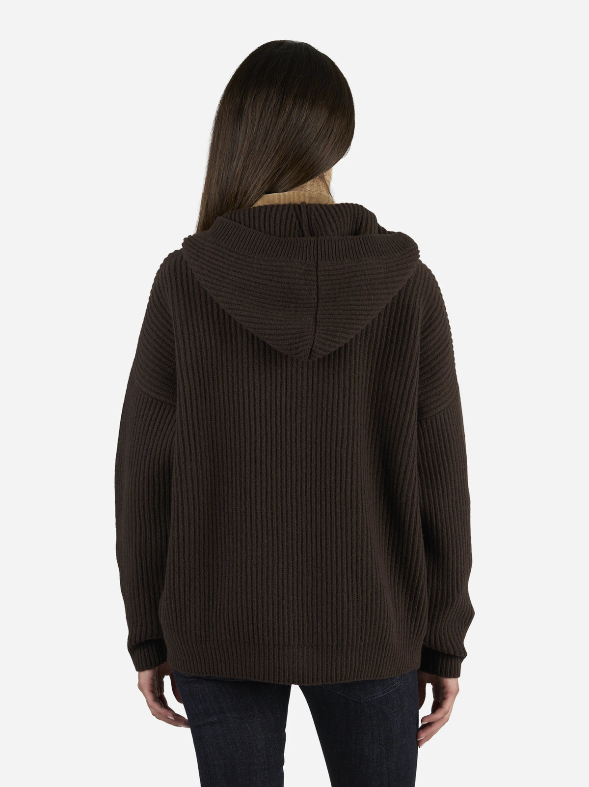 Cardigan oversized pescatore marrone - indossato, vista posteriore
