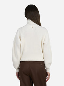 Maglia collo alto regular-fit bianca - indossato, vista posteriore