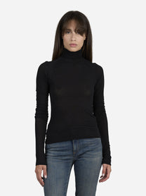 Maglia collo alto slim-fit nera - indossato, vista frontale