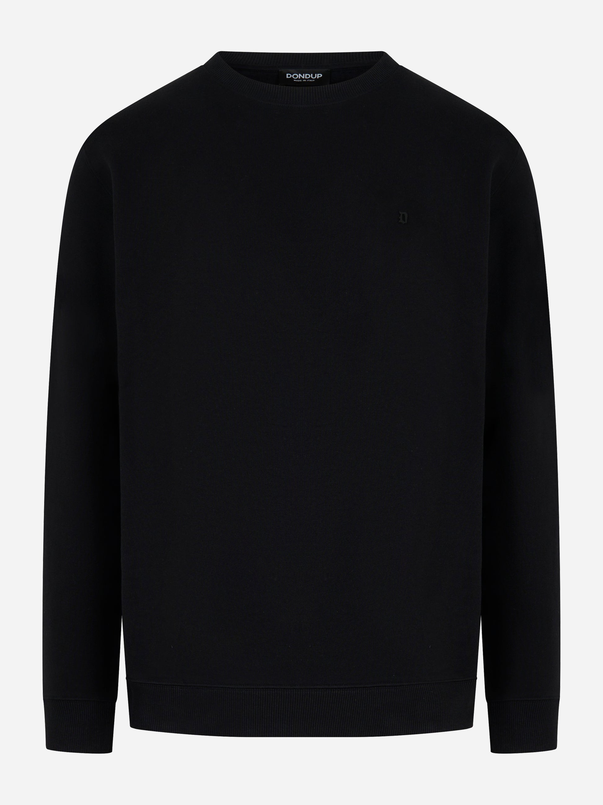 Felpa DONDUP nera in cotone con micro-logo D ricamato - fronte