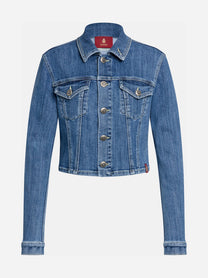 Giacca corta in denim blu - vista frontale