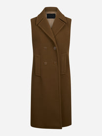 Gilet lungo doppiopetto in lana e cashmere marrone - vista frontale