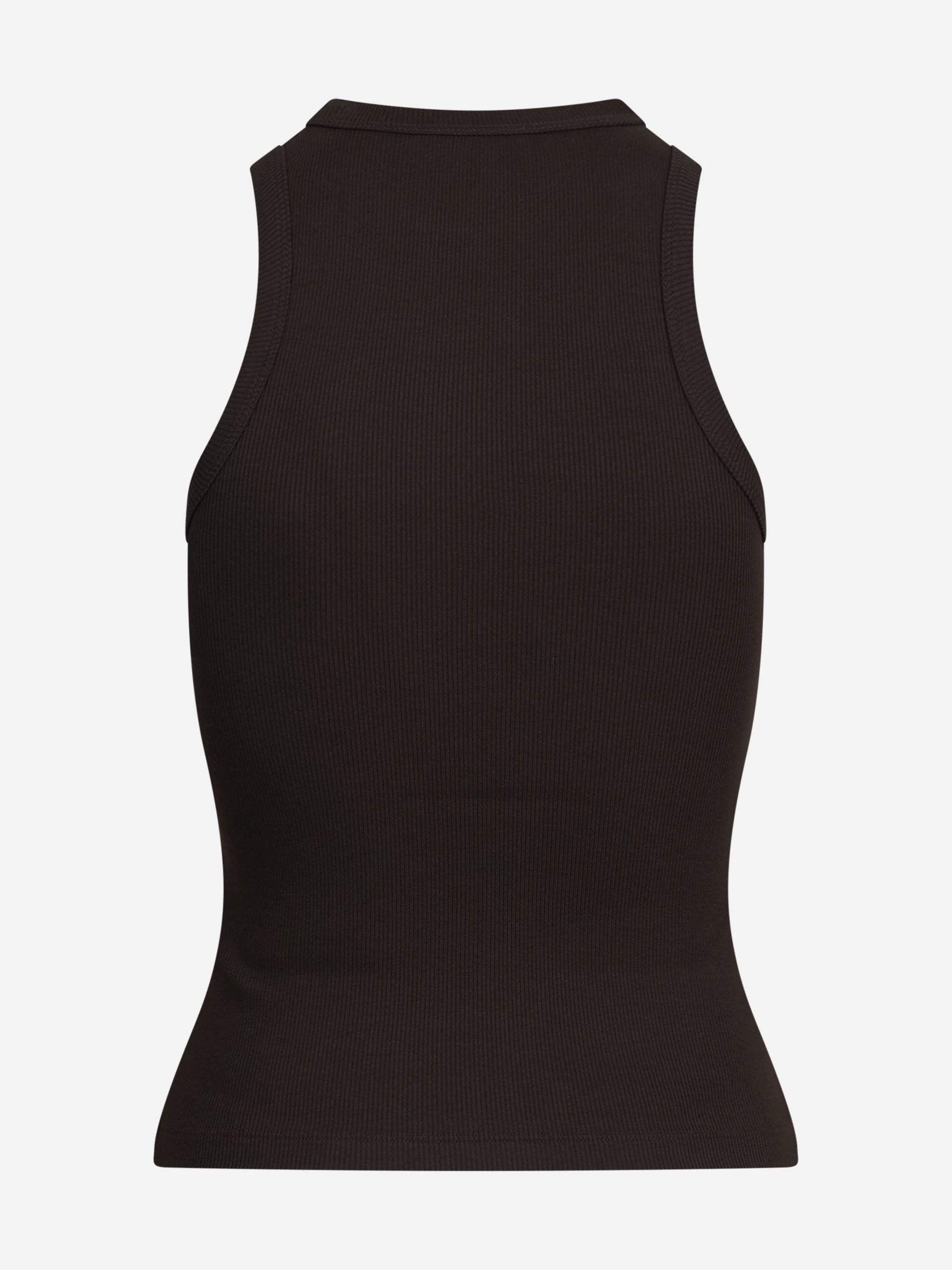Top slim-fit a coste senza maniche marrone - vista posteriore