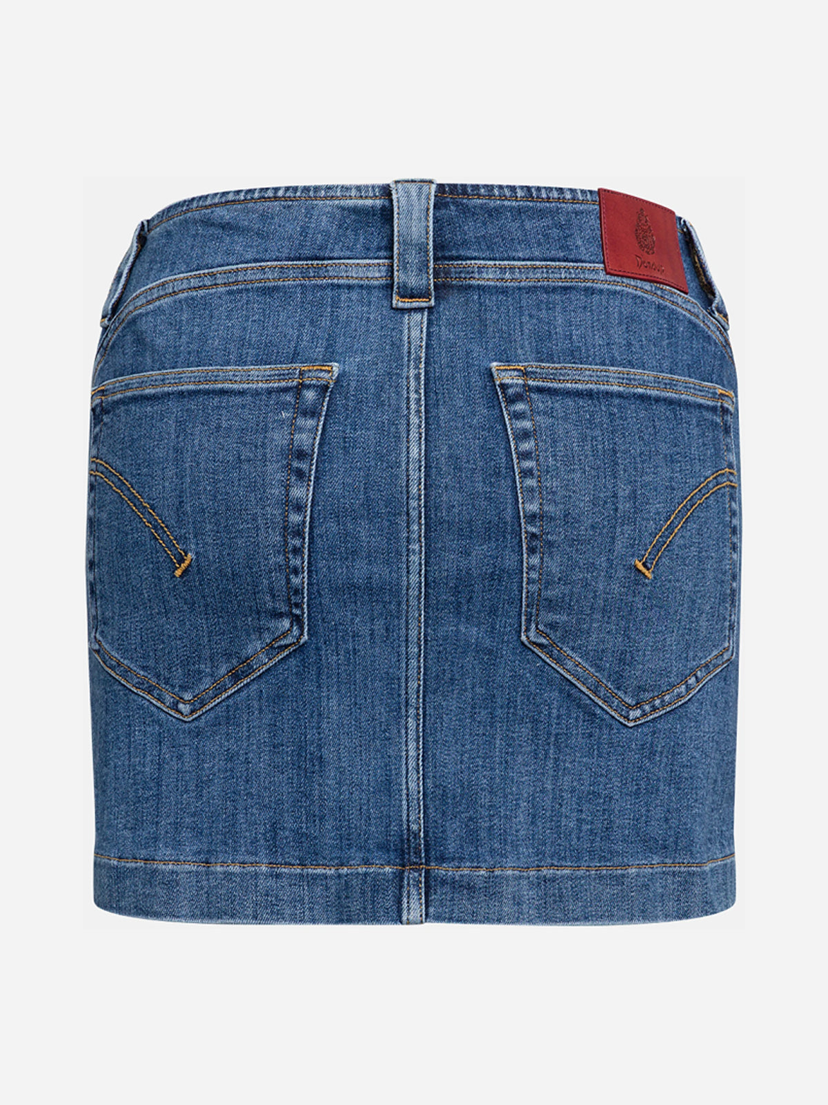 Minigonna in denim con bottoni gioiello blu - vista posteriore