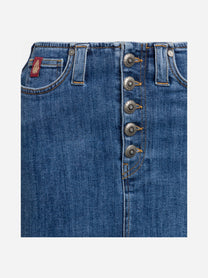 Minigonna in denim con bottoni gioiello blu - dettaglio del prodotto