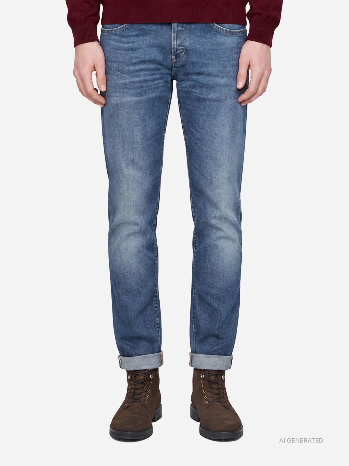 Jeans George slim fit in denim GOTS blu - indossato, vista frontale