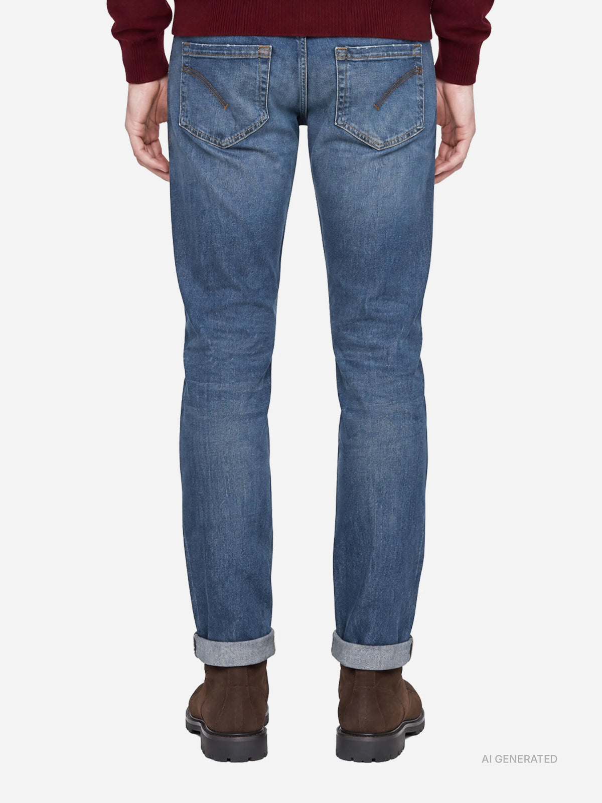 Jeans George slim fit in denim GOTS blu - indossato, vista posteriore