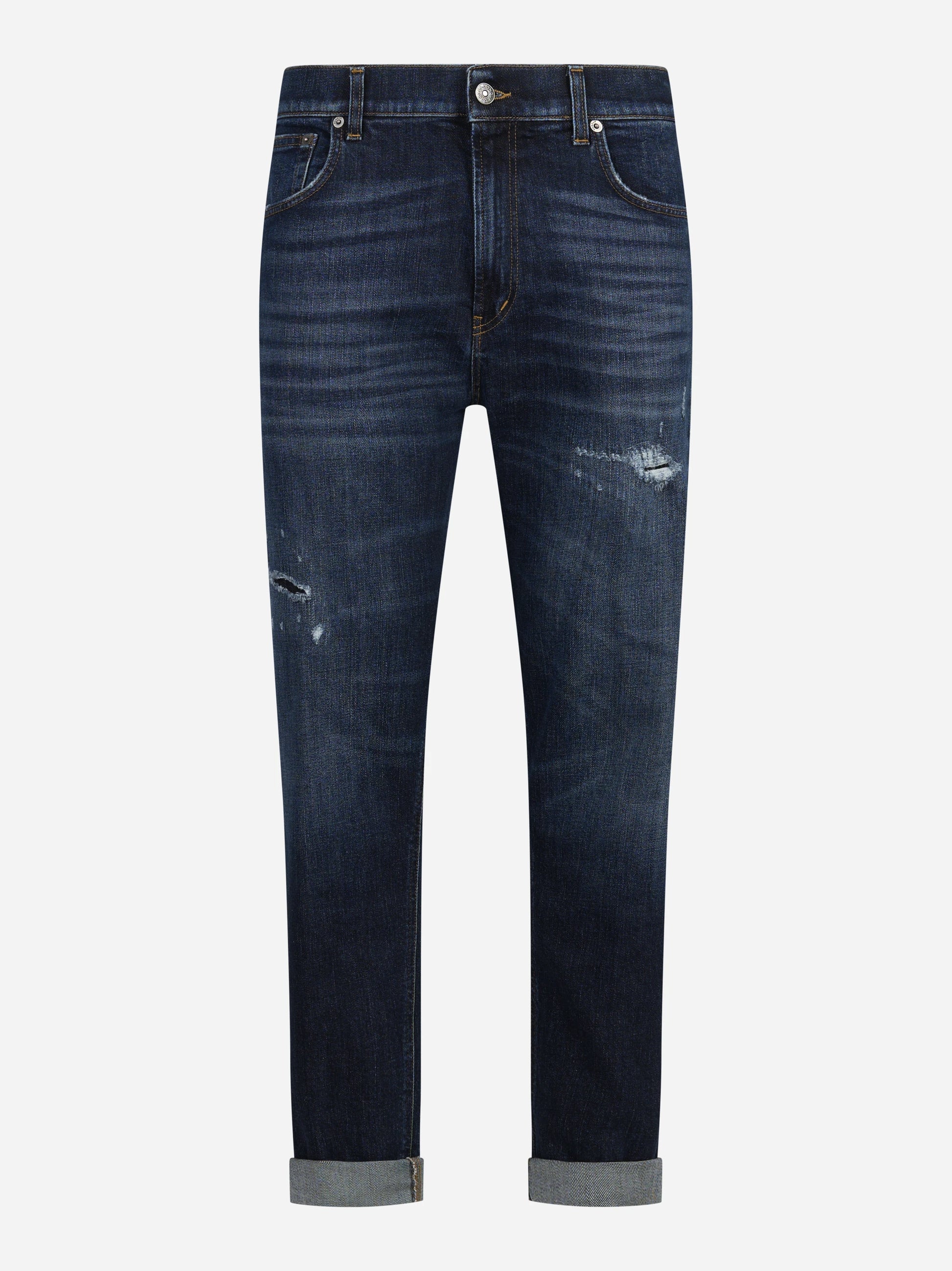 Jeans Ervin loose fit blu con risvolto - vista frontale