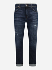 Jeans Ervin loose fit blu con risvolto - vista frontale