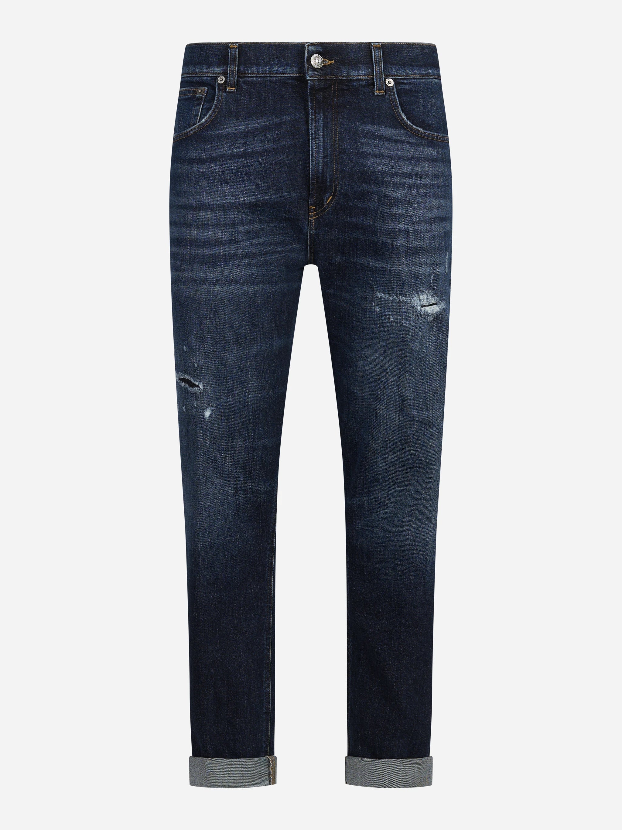 Jeans Ervin loose fit blu con risvolto - vista frontale