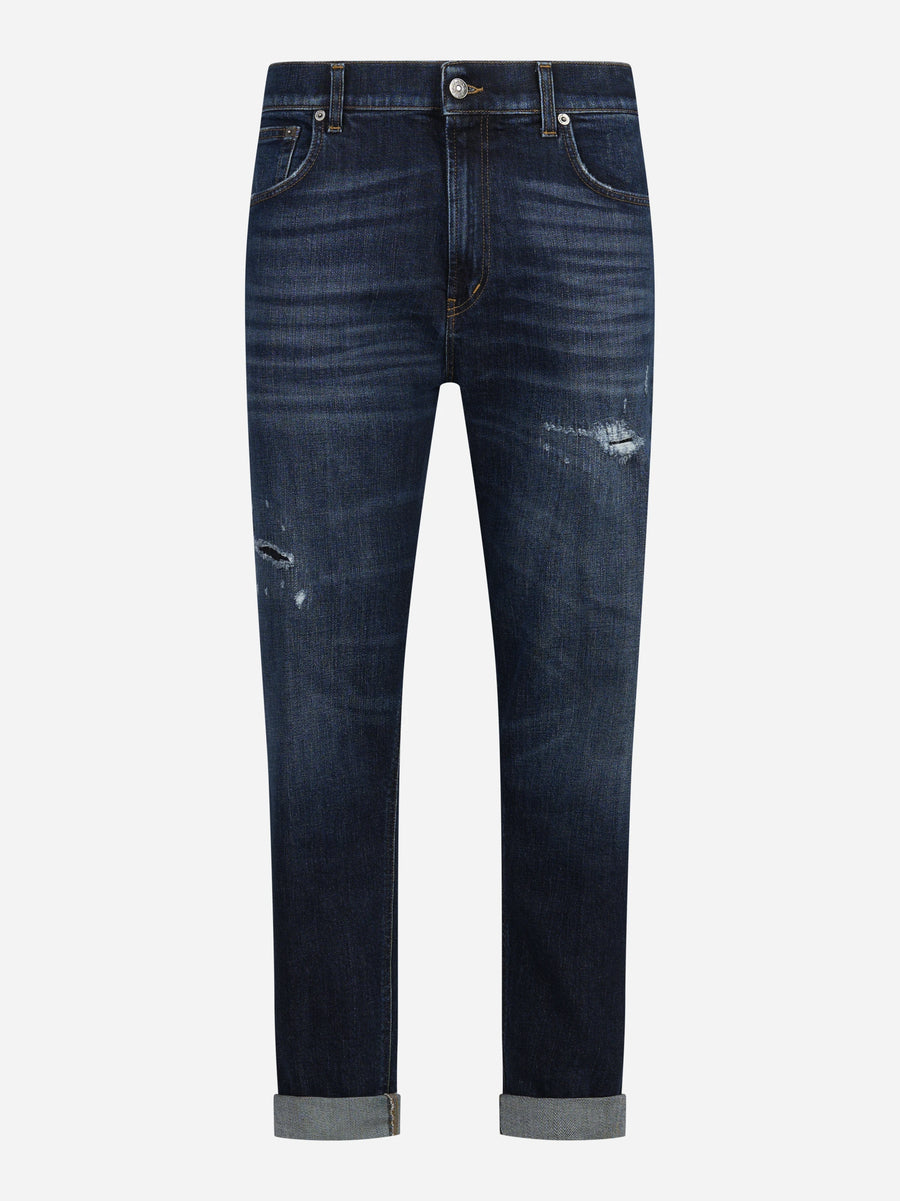 Jeans Ervin loose fit blu con risvolto - vista frontale
