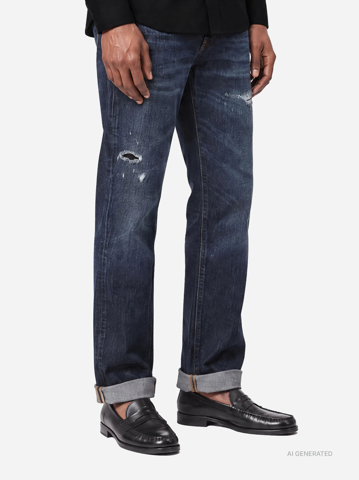 Jeans Ervin loose fit blu con risvolto - dettaglio indossato