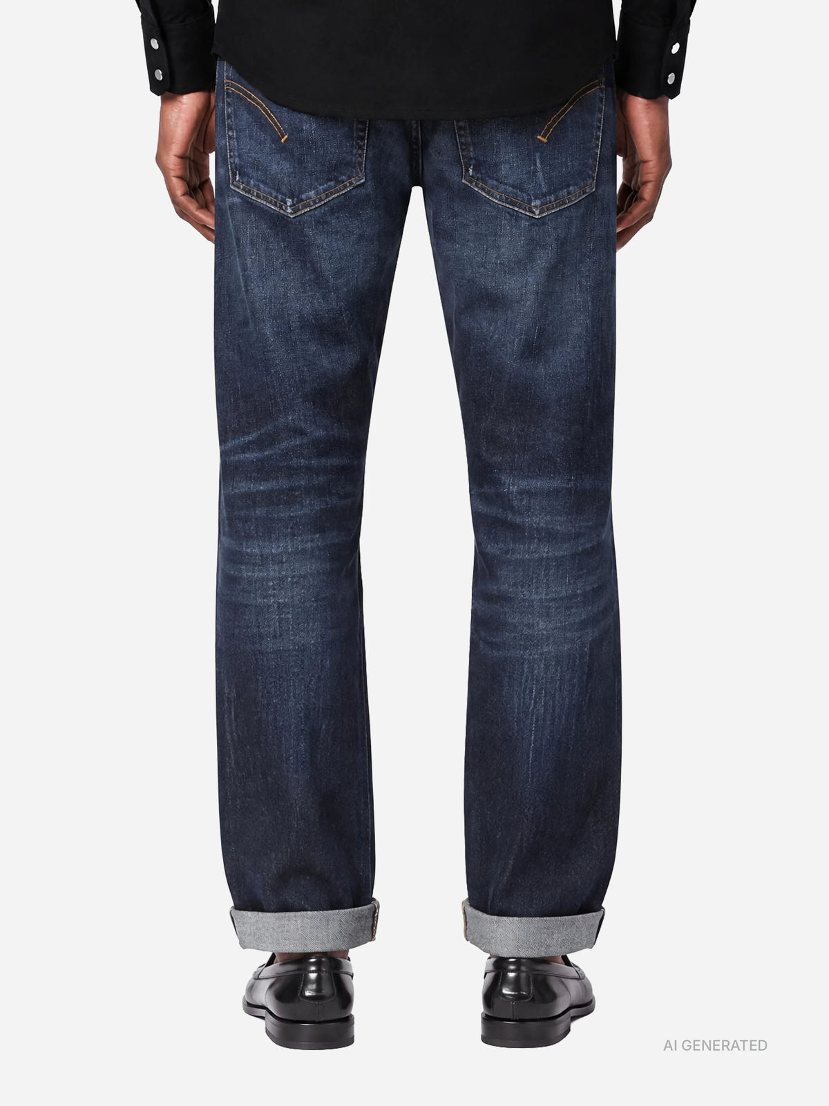 Jeans Ervin loose fit blu con risvolto - indossato, vista posteriore