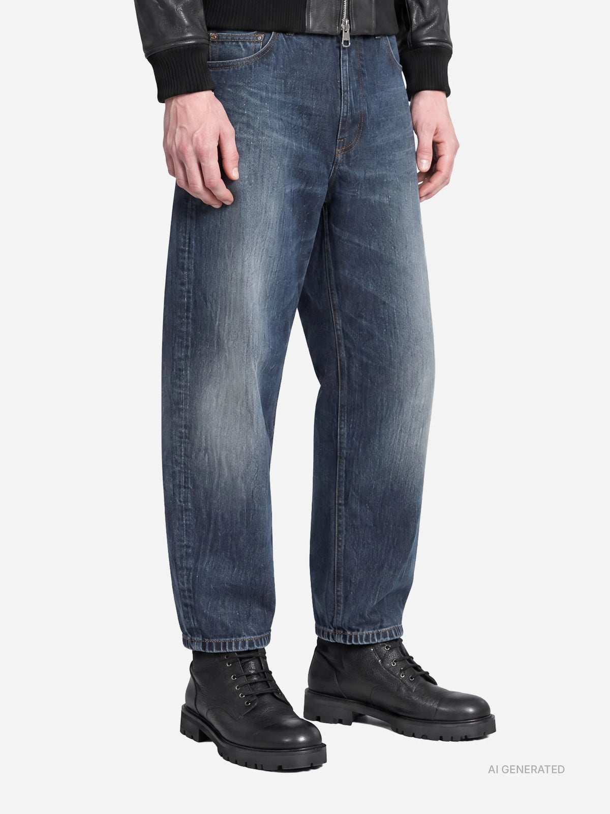 Jeans Anthony loose fit blu con abrasioni - dettaglio indossato