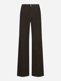 Jeans Amber wide leg in velluto a coste marroni - vista frontale