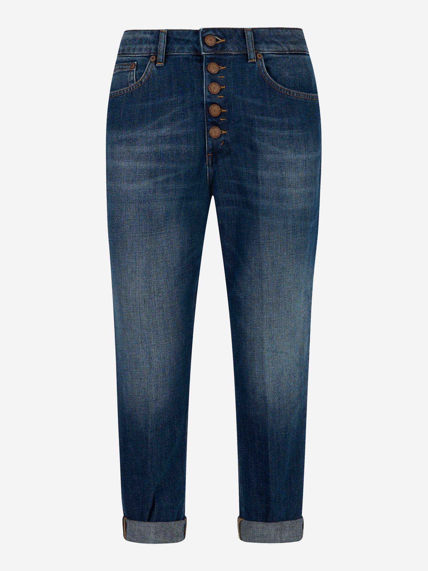 Jeans Dondup modello Koons in denim stretch blu con bottoni a vista - fronte