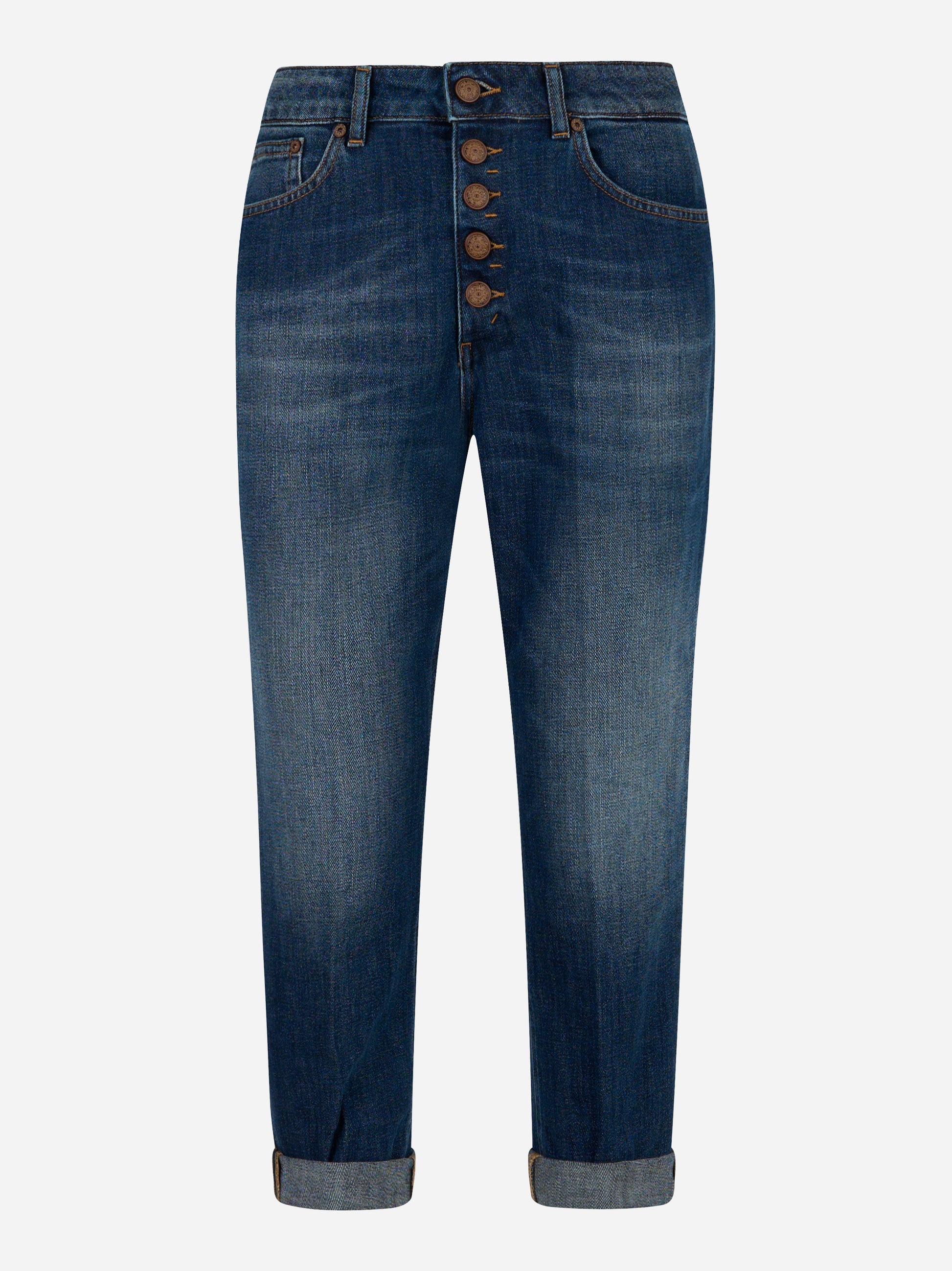 Jeans Dondup modello Koons in denim stretch blu con bottoni a vista - fronte