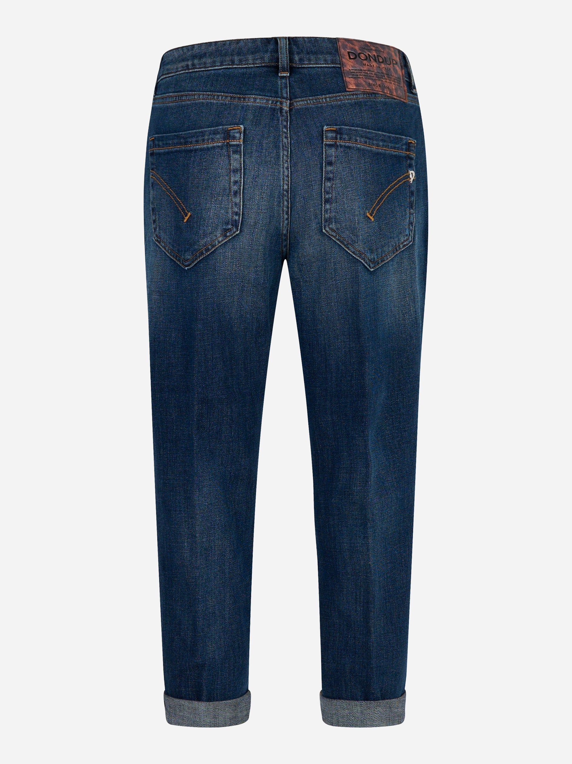 Jeans Dondup modello Koons in denim stretch blu con tasche e salpa logata - retro