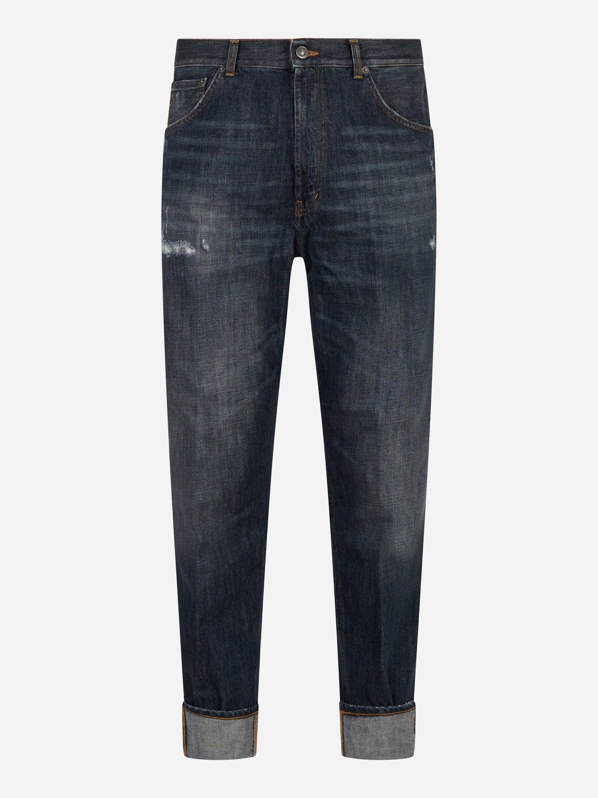Jeans Dondup modello Paco loose in denim blu effetto used - fronte