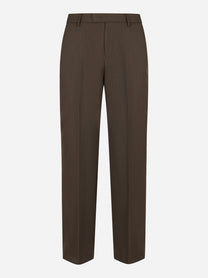 Pantaloni Dondup Emma in fresco lana marrone – fronte con piega