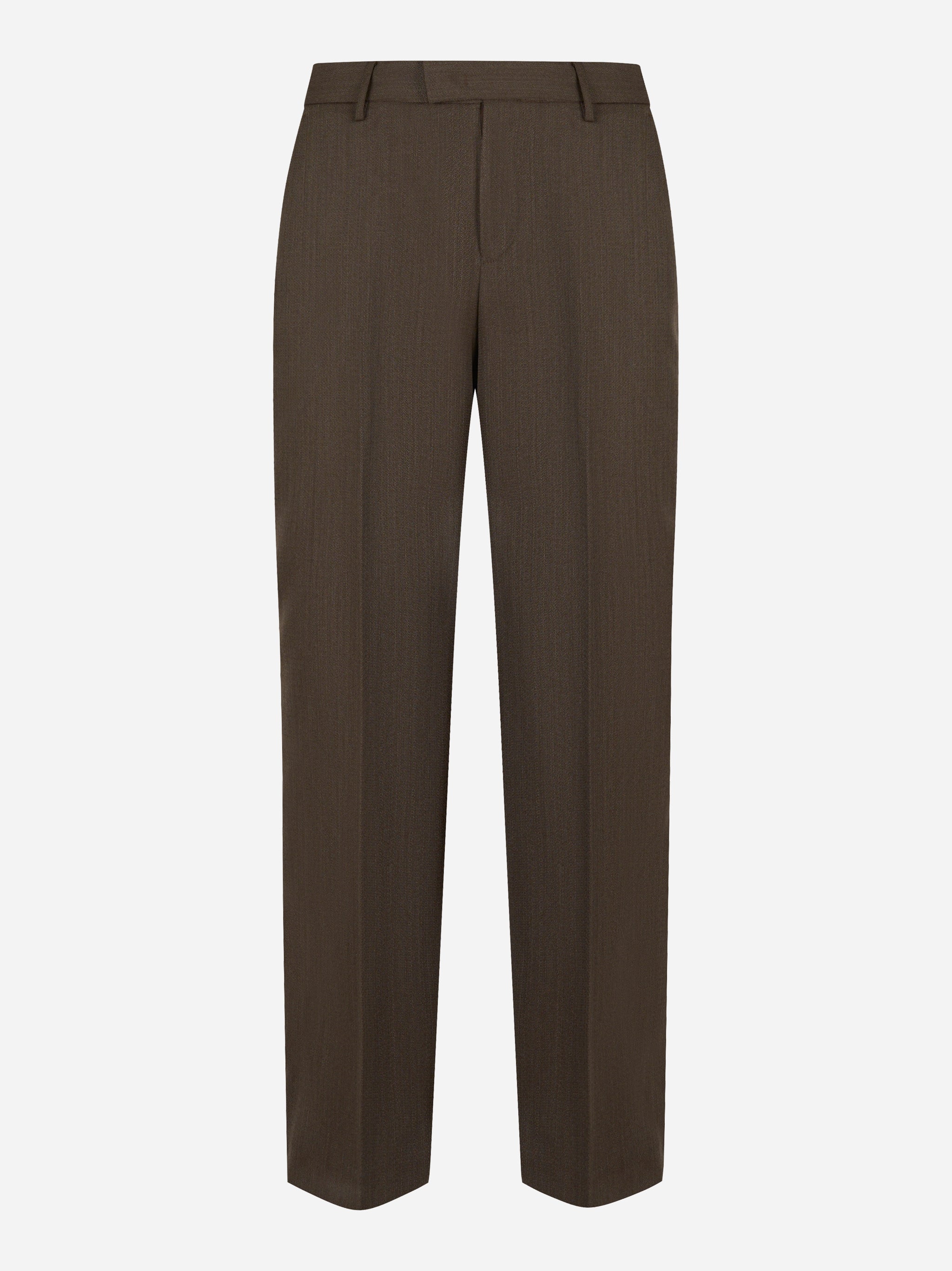 Pantaloni Dondup Emma in fresco lana marrone – fronte con piega