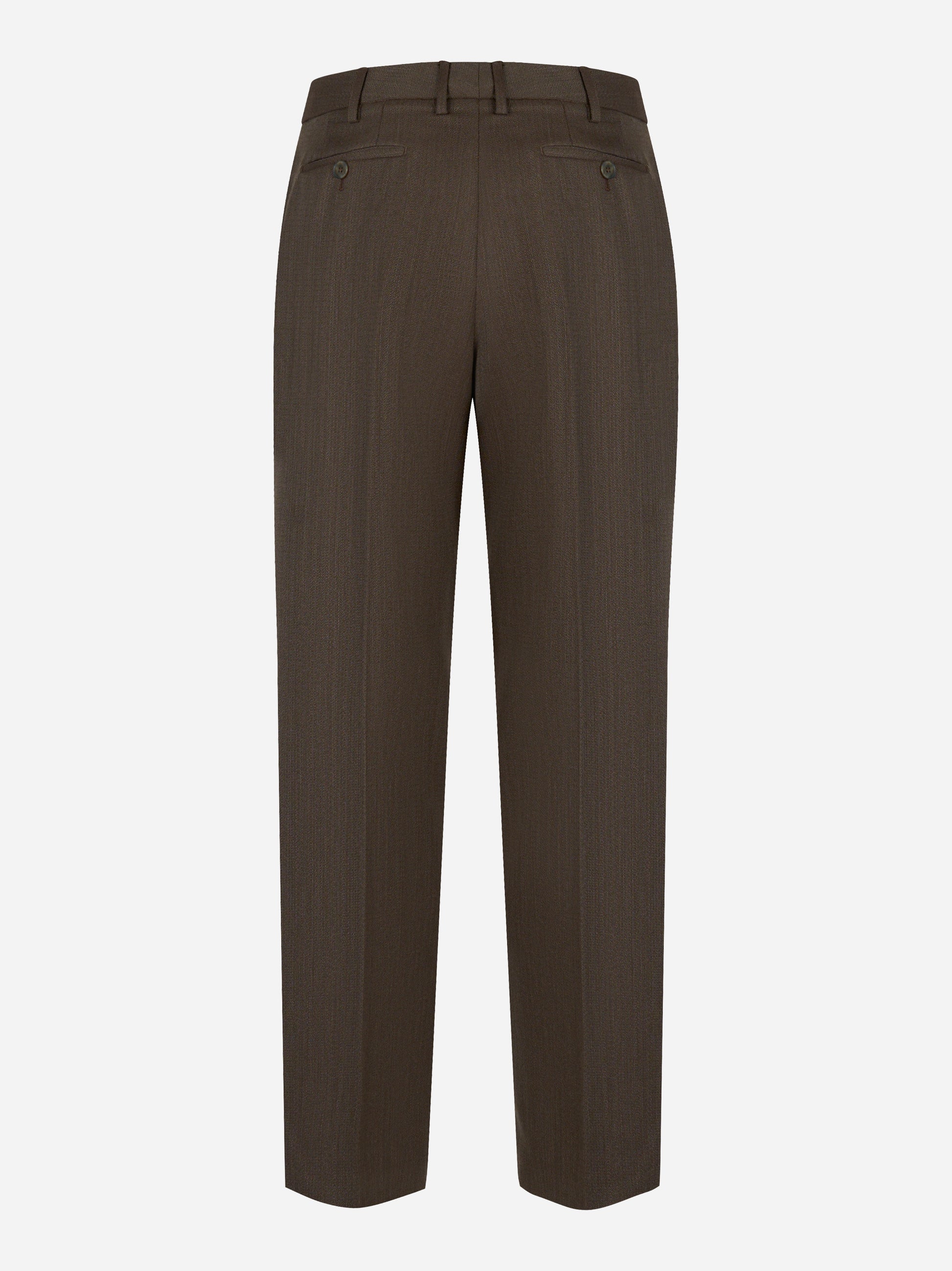 Pantaloni Dondup Emma in fresco lana marrone – retro con tasche a filetto