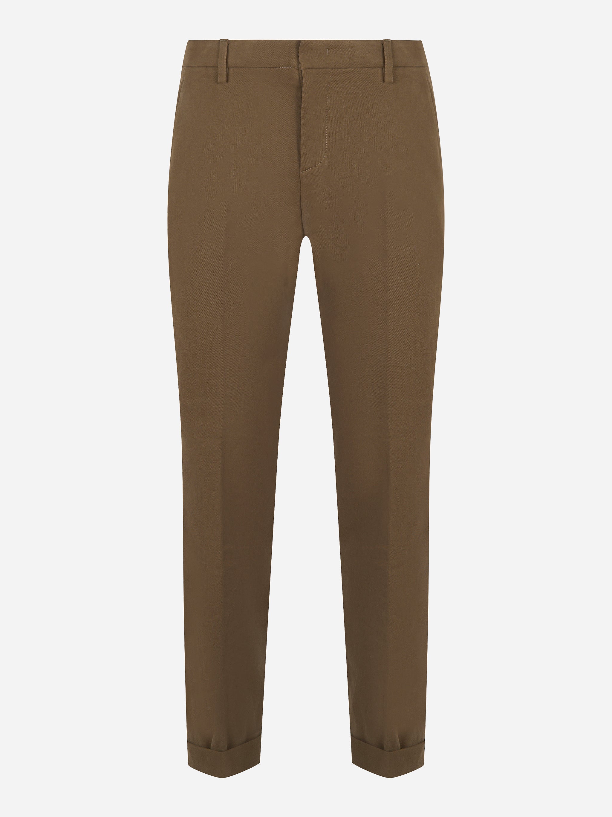 Pantalone Dondup Gaubert relax fit in cotone color fango, vista frontale