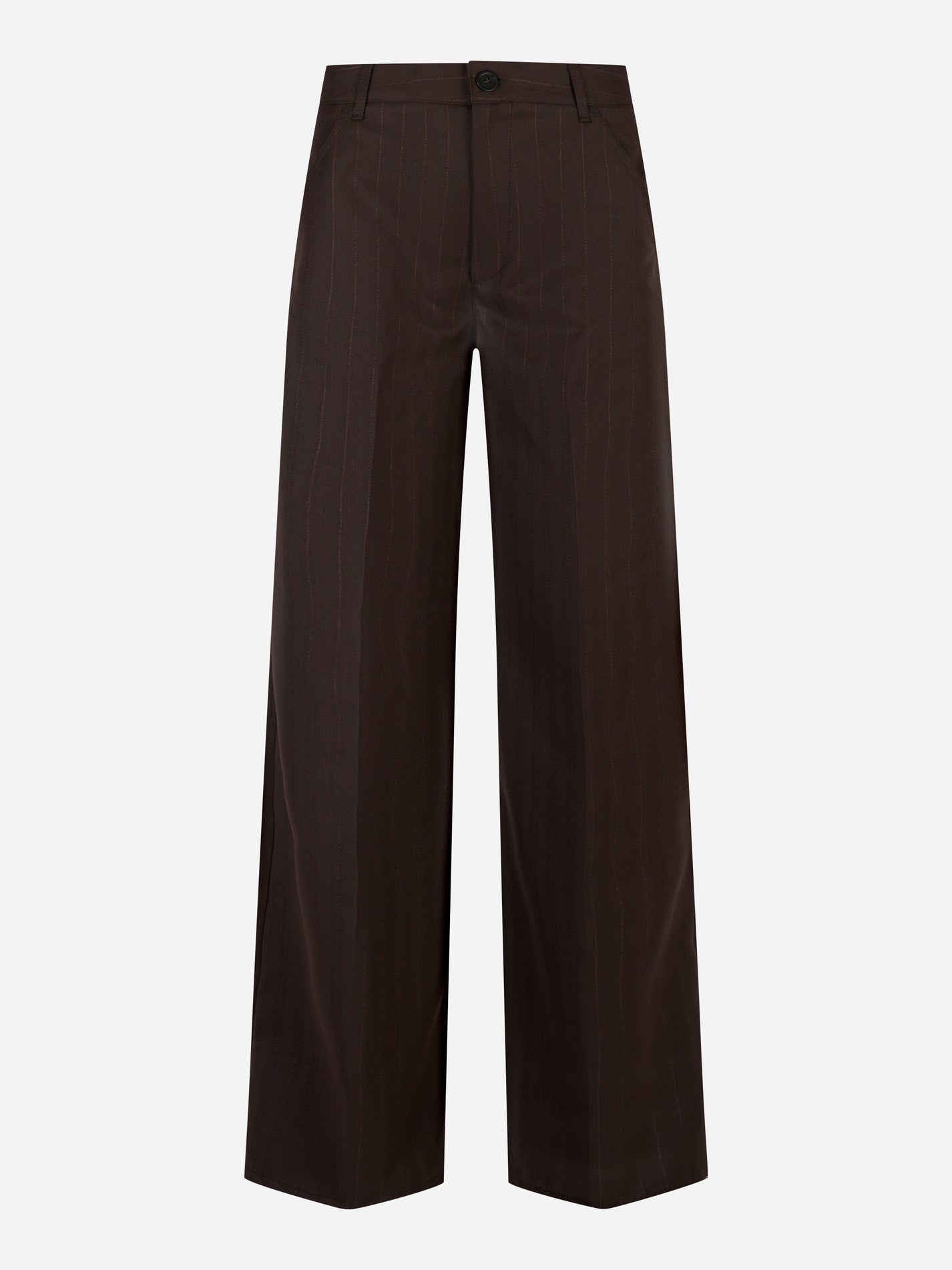 Pantalone DONDUP Idra wide leg in gessato lurex marrone, vista frontale