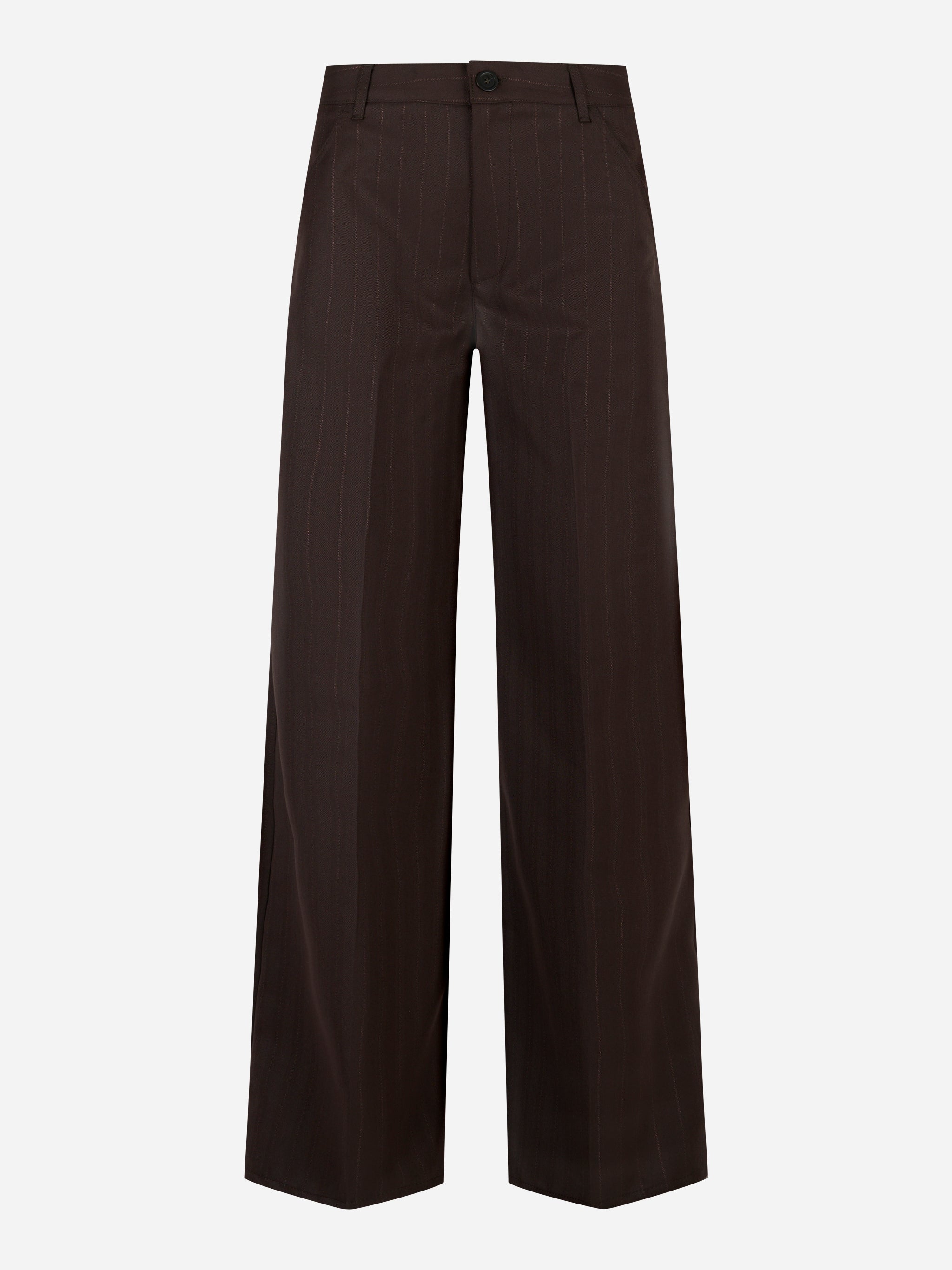 Pantalone DONDUP Idra wide leg in gessato lurex marrone, vista frontale