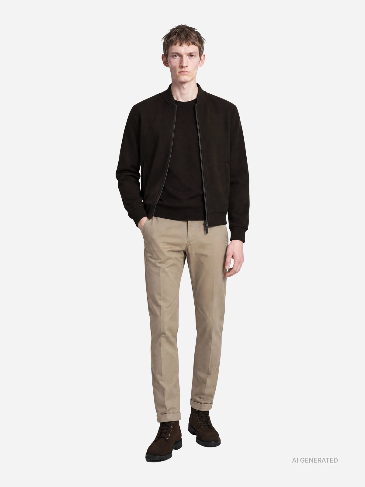 Pantalone Gaubert slim fit in cotone beige - indossato, look completo