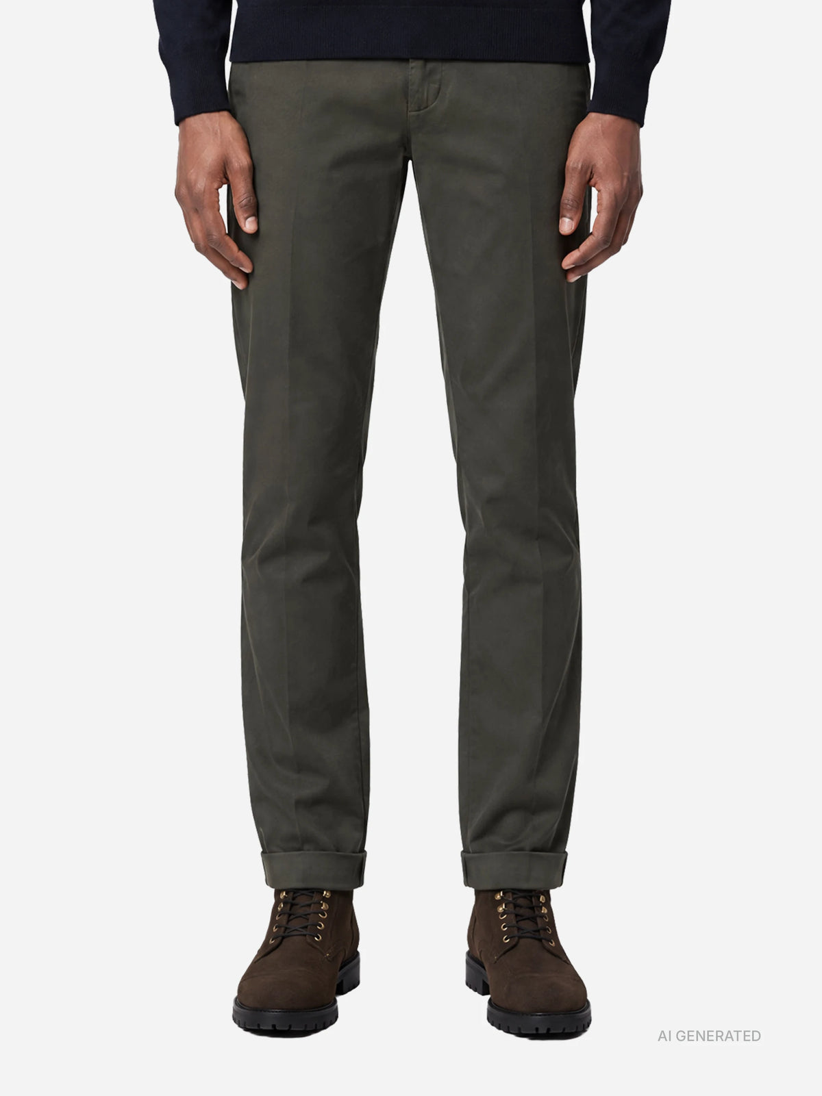 Pantalone Gaubert slim fit in cotone verde - indossato, vista frontale