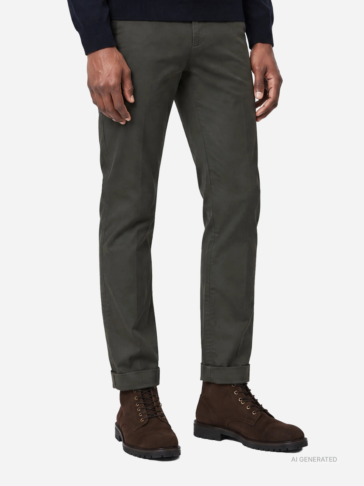 Pantalone Gaubert slim fit in cotone verde - dettaglio indossato
