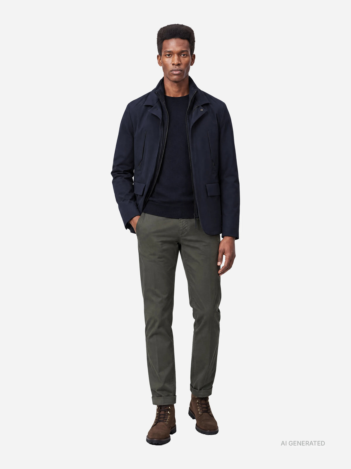 Pantalone Gaubert slim fit in cotone verde - indossato, look completo