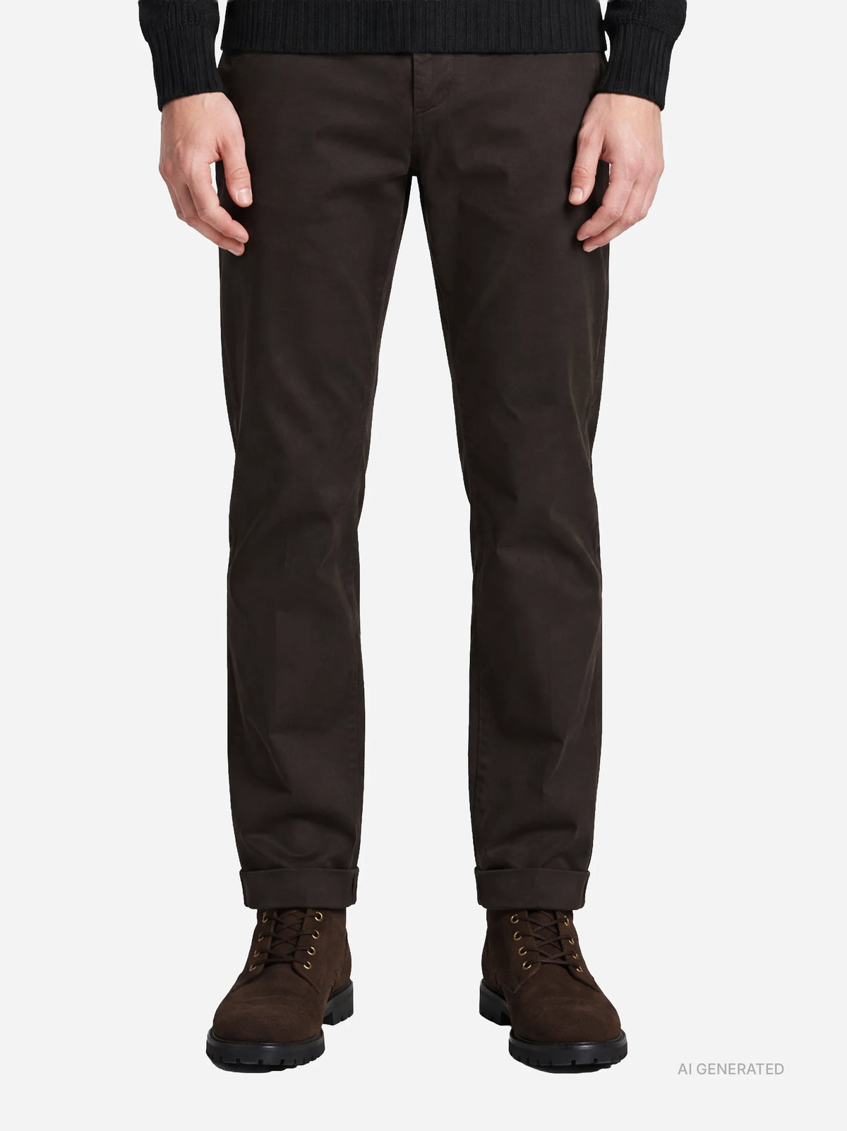 Pantalone Gaubert slim fit in cotone marrone - indossato, vista frontale