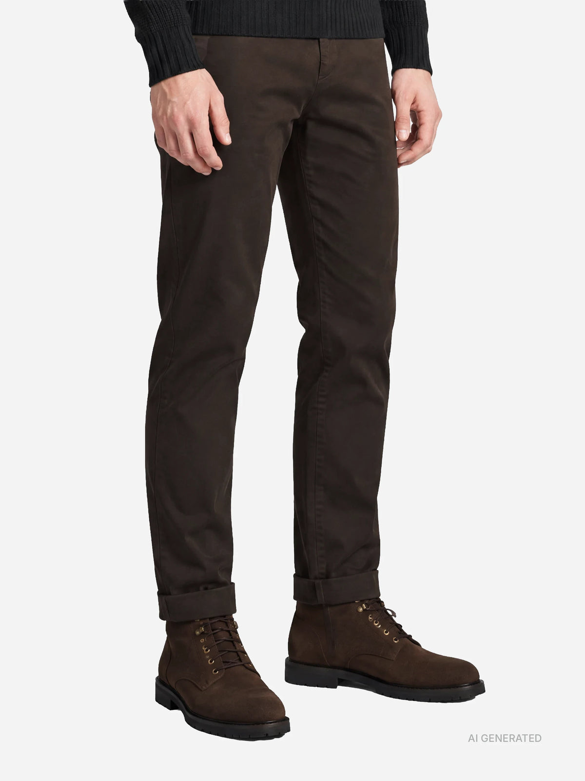 Pantalone Gaubert slim fit in cotone marrone - dettaglio indossato